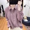 Spring Autumn Women's Lace Patchwork Pure Cotton Long Sleeved Shirt for Women Loose Retro Top Pleated Base Shirt