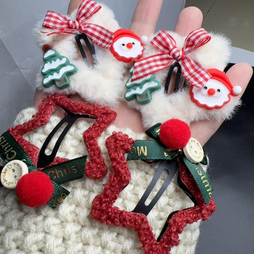 Red Plush Star Hair Clip Bow for Christmas & New Year