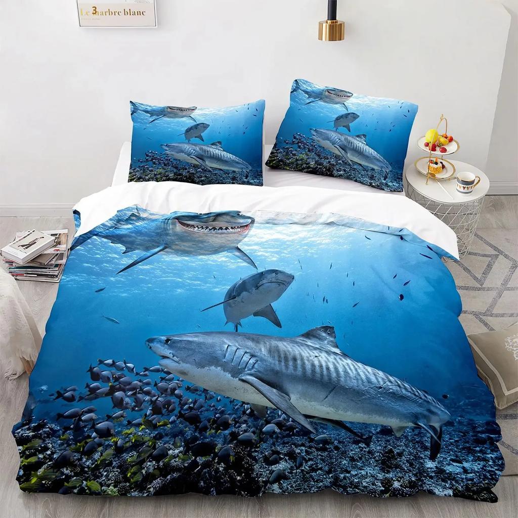 Shark Duvet Cover Set Full Size Queen Size Twin Deep Ocean Animals Bedding Sets For Boys Girls Luxury Soft Comforter Cover Set