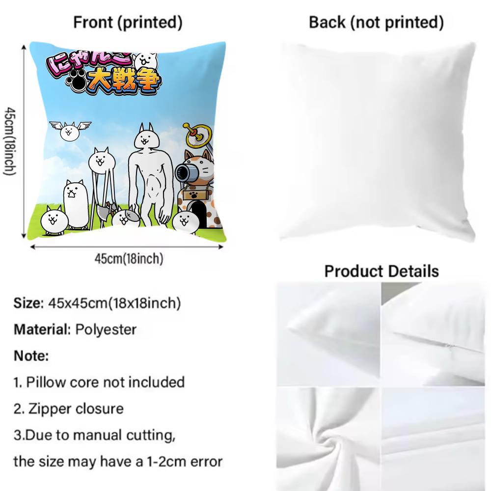 Anime T-The B-Battle Cats Cushion Cover Comfortable Reversible Pillow Cover Ideal for Car Sofa Bedroom & Beyond
