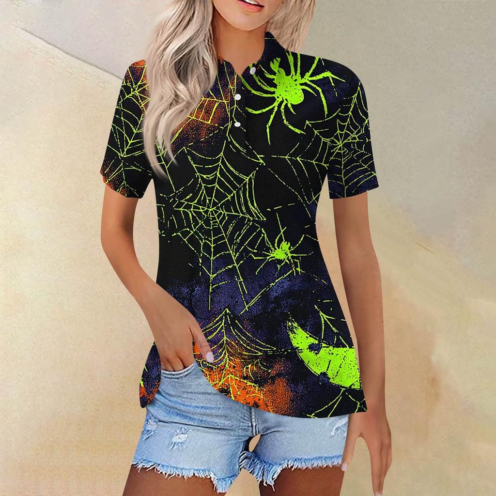 Women's Fashion Casual Lapel Short Sleeve Printed Shirt Women's Button Up Tops