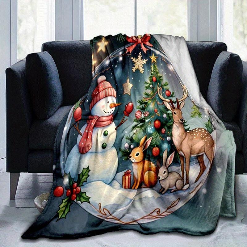 

1pc Christmas Snowman Printing Lightweight Flannel Blanket, Comfortable and Warm Blanket, for Camping Sofa Bed and Couch Office, Gift 100x150cm