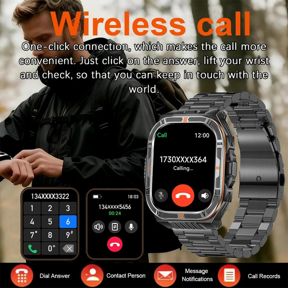 New 1100mAh Battery Outdoor Ultra Durable Men Smartwatch Flashlight Heart Rate Bluetooth Call IP68 Waterproof Sports Smart Watch