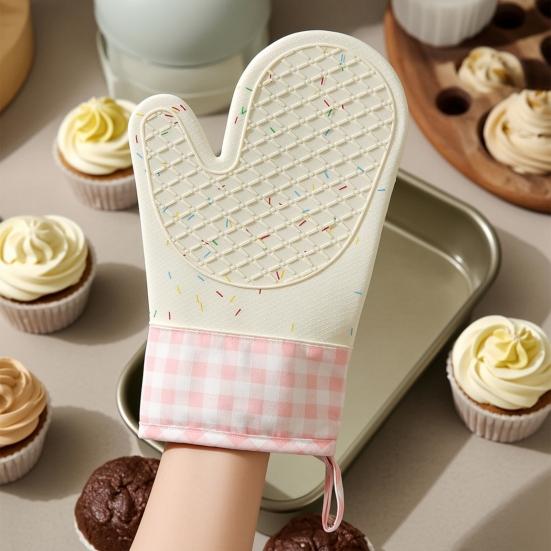 2Pcs Silicone Oven Mitts Heat Resistant Kitchen Gloves Thick Non-Slip Microwave Mitts for Baking Grilling Comfortable Cooking Gloves