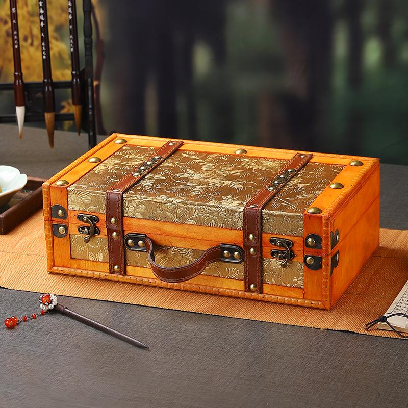 Vintage Distressed Wooden Suitcase Storage Box - Antique Style Photography Prop & Decoration