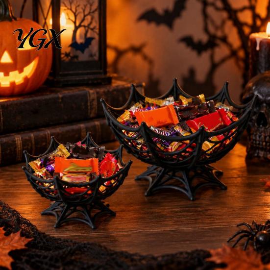 Entryway Table Decorations Halloween Spider Web Basket, Decorative Candy Bowl for Party Autumn Desktop Ornaments Centerpieces, Lightweight Plastic