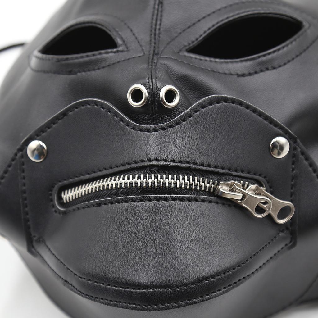 BDSM Adult Toys Sex Products Open Eyes and Mouth Zipper Leather Headgear Mask Sub