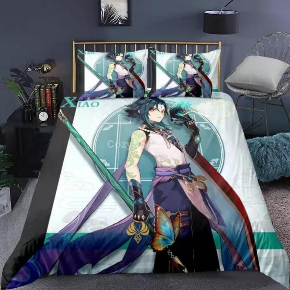 Genshin Impact Bedding Set Cartoon Anime Duvet Cover Single Double Size Kids Boys Luxury 3D Bed Linen Decor Home