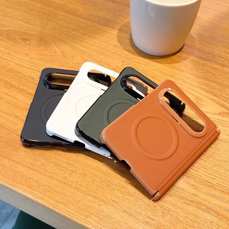Applicable To Huawei PuraXMax Folding Mobile Phone Case Double Central Axis Lychee Pattern Magnetic Attraction Men's and Women's Simple Business