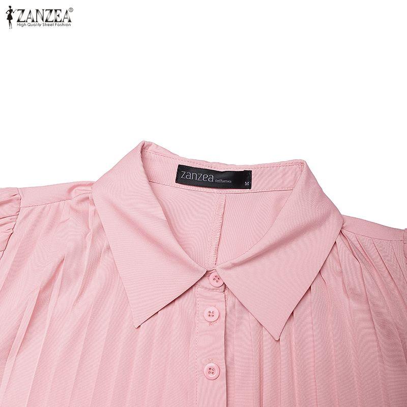 ZANZEA Women Casual Turn Down Collar Solid Color Long Sleeve Loose Dress