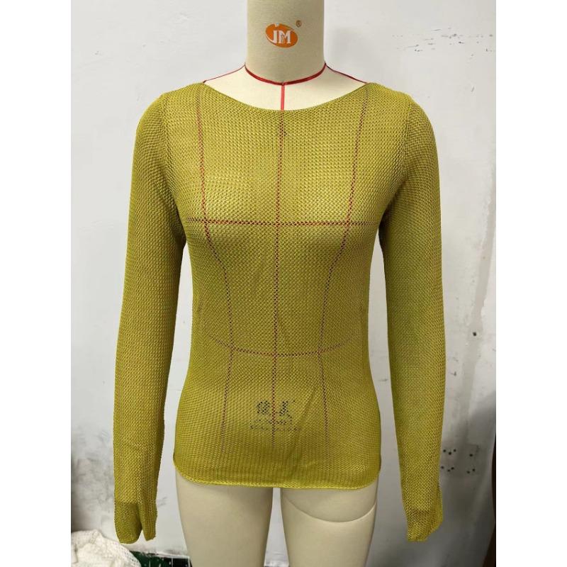 Women's Sexy Round-neck Mesh Sheer Long-sleeved Beach Top T-shirt