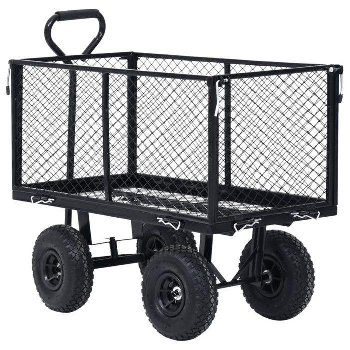 Hand Cart - Black - Durable Steel - 350 Kg - Large Pneumatic Wheels - Gardening