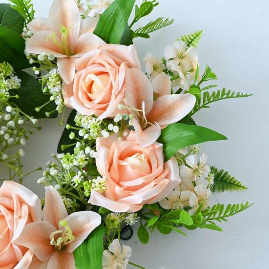 Artificial Floral Wreath for Front Door Realistic Large Rose Lily Flower Wreath with Leaves for Spring Valentine's Mother's Day Wedding Home Decor