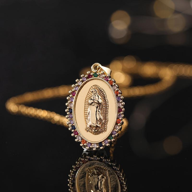 European and American Fashion Micro inlaid Color Zircon Pendant Women's Jewelry Virgin Mary Necklace