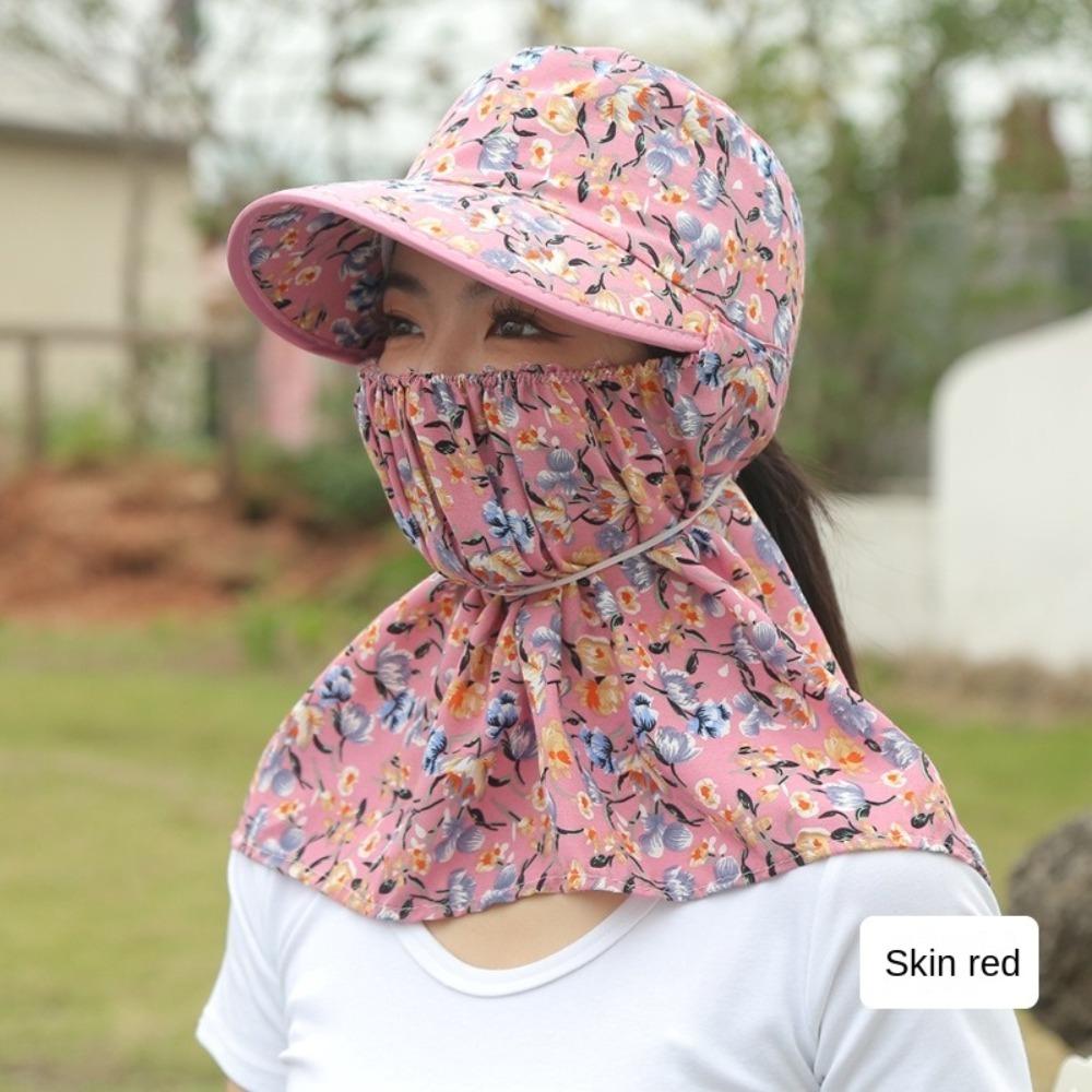 Casual Wide Brim Sun Hat Breathable Neck Protection Sun Visor Cap With Mask Anti-Uv Tea Picking Cap Outdoor