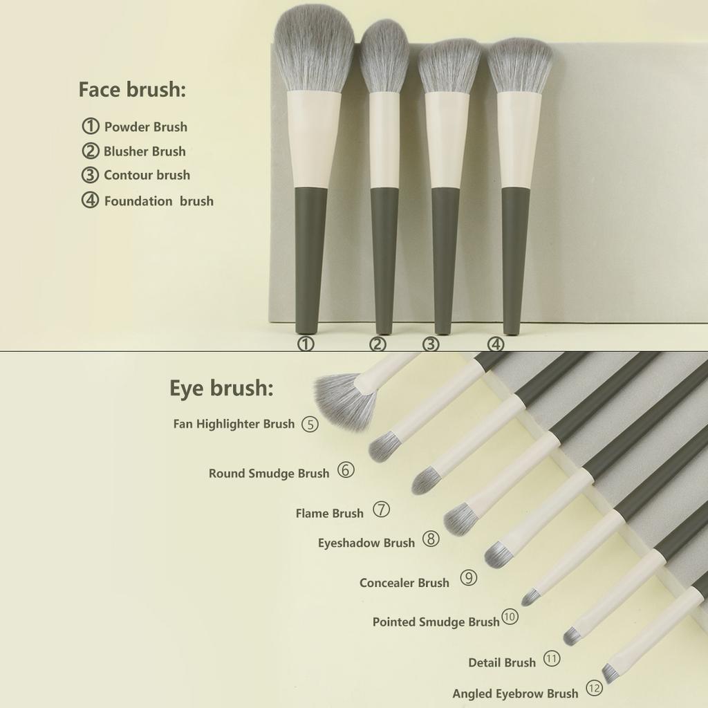 12Pcs Makeup Brushes High Quality Wooden Handle Beginner's Full Set Of Powder Brush Eyeshadow Brush Facial Beauty Tools