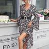 YYFS Women's Fashion Summer Spring Floral Print Long Sleeve V-Neck High Waist Casual Dresses