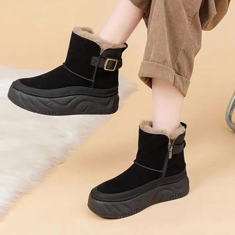 Stivali da Neve alla Moda con Suola Spessa per l'Inverno da Donna Nuovo Stile con Caldi e Casual Stivali di Cotone con Peluche, Scarpa di Cotone alla Moda con Suola Spessa