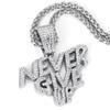 New Men Hip Hop NEVER GIVE UP Pendant Necklace Crystal Cuban Chain HipHop Iced Out Bling Necklaces Fashion Charm Women Jewelry