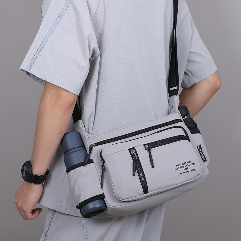Men's Crossbody Bag Large Capacity Waterproof Shoulder Travel Bag Business Nylon Zipper Soft Backpack with Bottler Holder