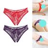 2 Pieces Womens Lace of Flower Thong Crotchless Panties