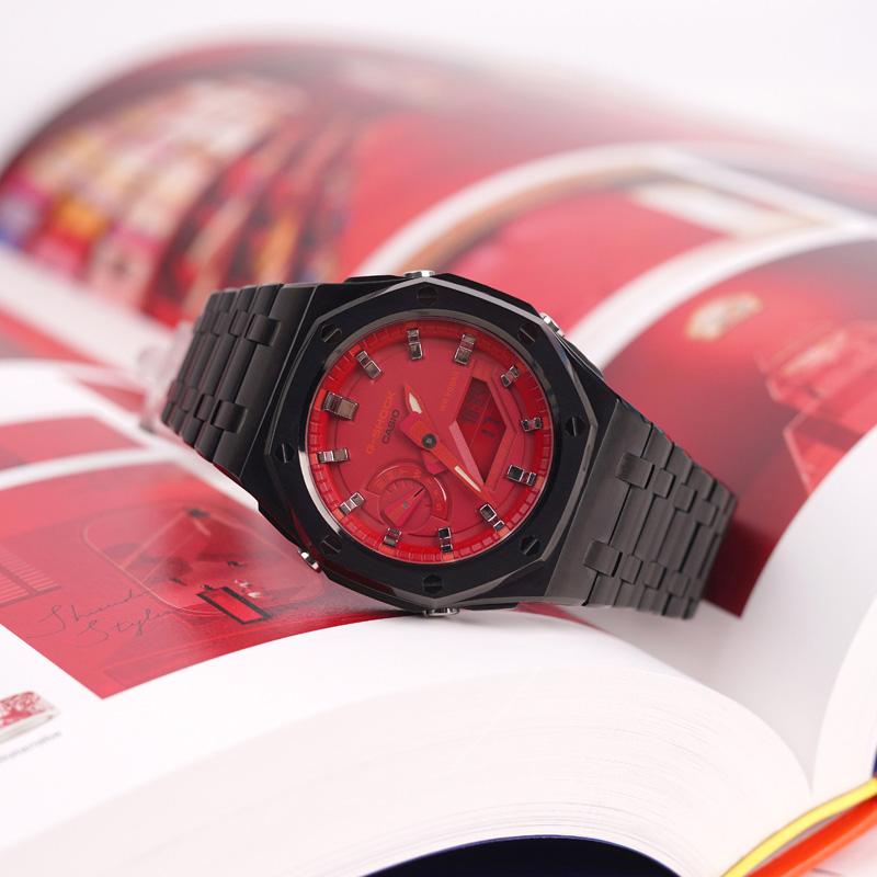 Casio Unisex Liquid Crystal,Analog Dual Display Series Red Watch GA-2100-4A(Watch1--)