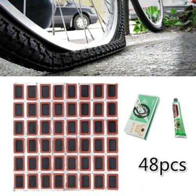 48Pcs Square Round Rubber Cycling Bicycle Tire Tyre Puncture Repair Patches Tool