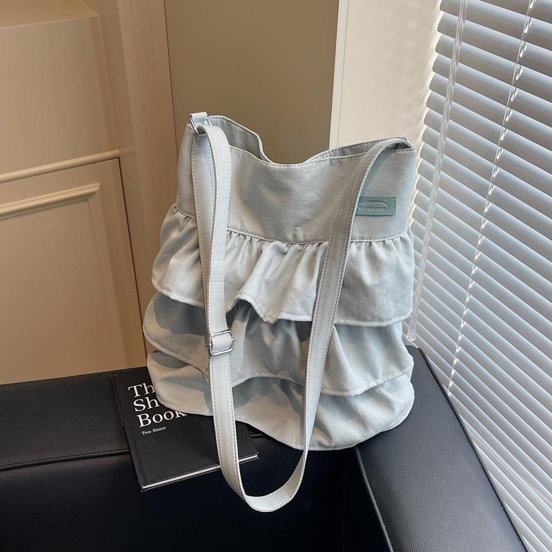 Korean ruffle edge cloth bag women's 2025 new trend fashion niche tote bag large capacity shoulder messenger bag