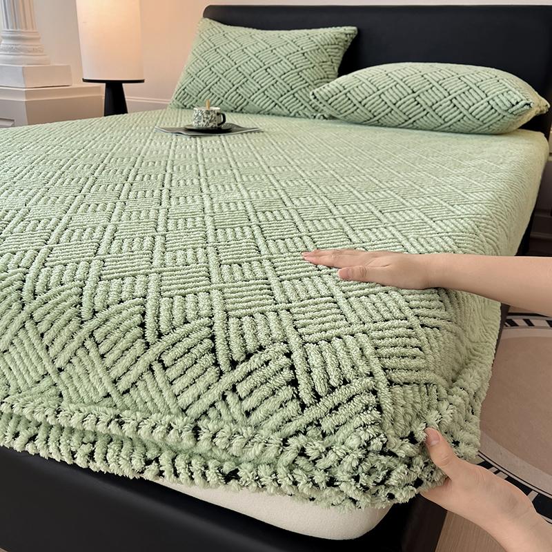 

Bed Sheet with Elastic Band Single/Queen/King Fitted Sheet Mattress Cover Winter Warm Coral Fleece Fitted Bed Sheets for Bed 48X74CM pillowcase-2