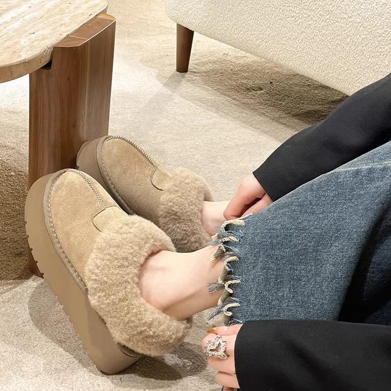 Thick-soled Low-top Snow Boots Women's Fur Integrated 2025 New Lazy One-pedal Plush Winter Plush Cotton Shoes
