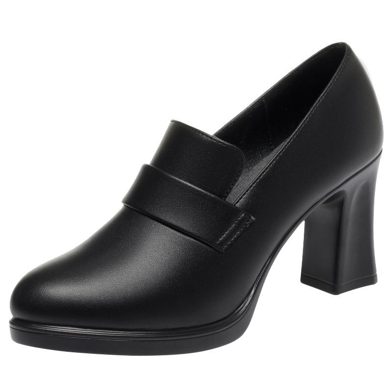 High heels for women, new spring and autumn women's shoes, deep mouth single shoes, mother leather shoes,  black work shoes