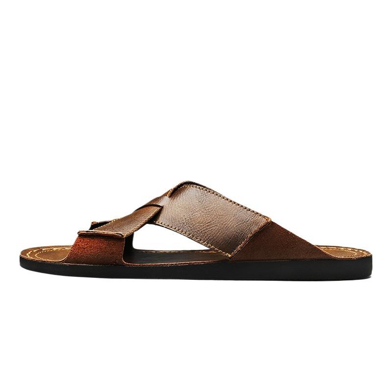 2025 one-word drag men's summer wear 2025 new trendy sandals soft-soled non-slip beach slippers