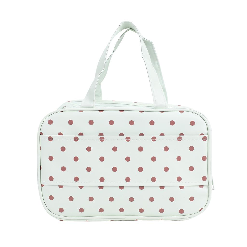 Polka Dot Makeup Bag with Compartments Water Proof Wide Opening Makeup Bag for Traveling Large Capacity Mint Chocolate