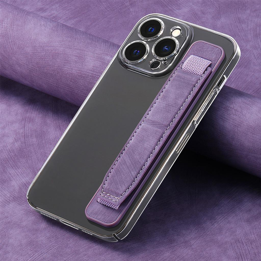 Pu Material Phone Holder With Stretchable Wristband For Home Office