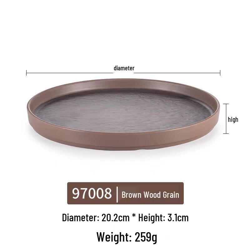 Melamine Wood Grain Steak & BBQ Plate - Japanese & Western Style, Round Tray for Hot Pot & Vegetables