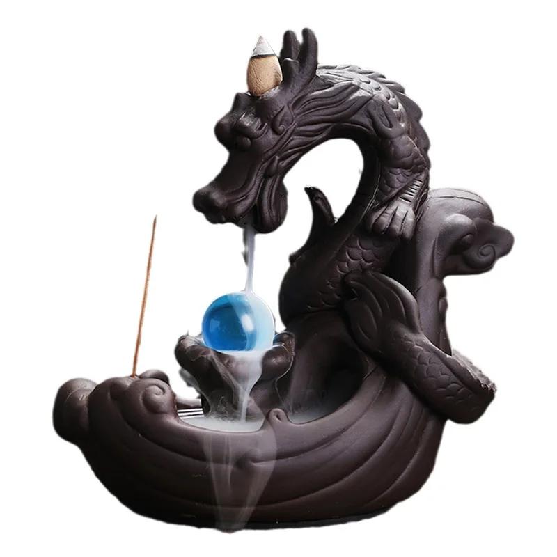 Ceramic Dragon Design Backflow Incense Burner Creative Home Decor With Crystal Ball (Without Incense)