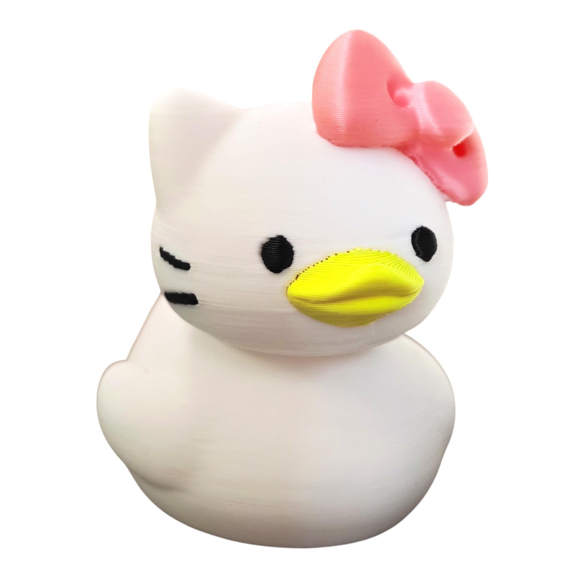 3D Printed Hello Kitty Duck Ornament - White Pink Series White Pink