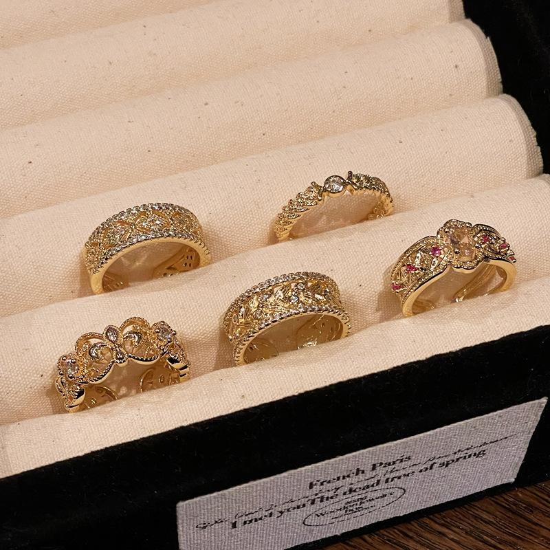 Medieval French Retro Court Style Open Ring Full Of Diamonds, Zircon Micro-Inlaid, Niche Design, High-End Personalized Accessories