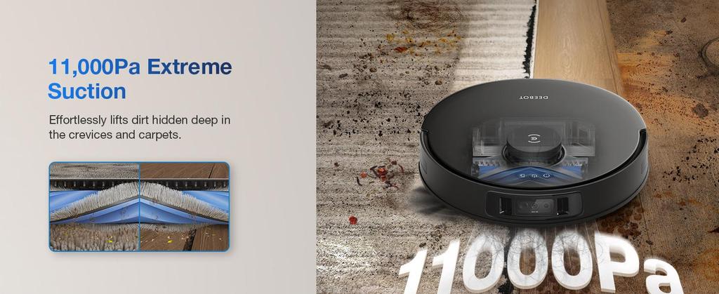 ECOVACS Deebot T30S Pro Robot Vacuum Cleaner with Wiping Function, 11,000 Pa, ZeroTangle Technology, 70°C Hot Water Wiping When Washing