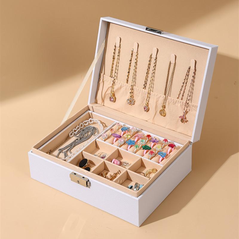 Double-layer PU leather jewelry storage box Large capacity jewelry box Earrings Necklace storage box Bracelet box