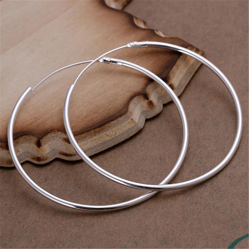 Round Circle 50/60mm Hoop Earrings Silver Color for Woman Wedding Engagement Party Fashion Charm Jewelry Gift