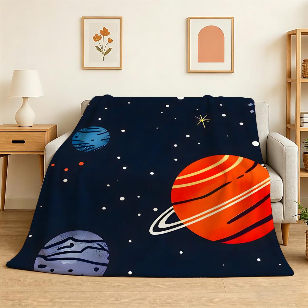 Outer Space Spaceship Astronaut Rocket Throw 240g Lightweight Flannel Blanket, Soft Skin Throw Blanket for Sofa Bedroom