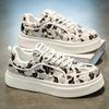 Spring Shoes for Men Canvas Casual Platform Shoes Trend Flowers Print Flat Skateboard Shoes Youth Lace-up Sneaker