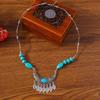 Ethnic Inspired Turquoise and Leaf Tassels Pendant Necklace Lightweight Retro Clavicle Jewelry Accessory for Daily Wear
