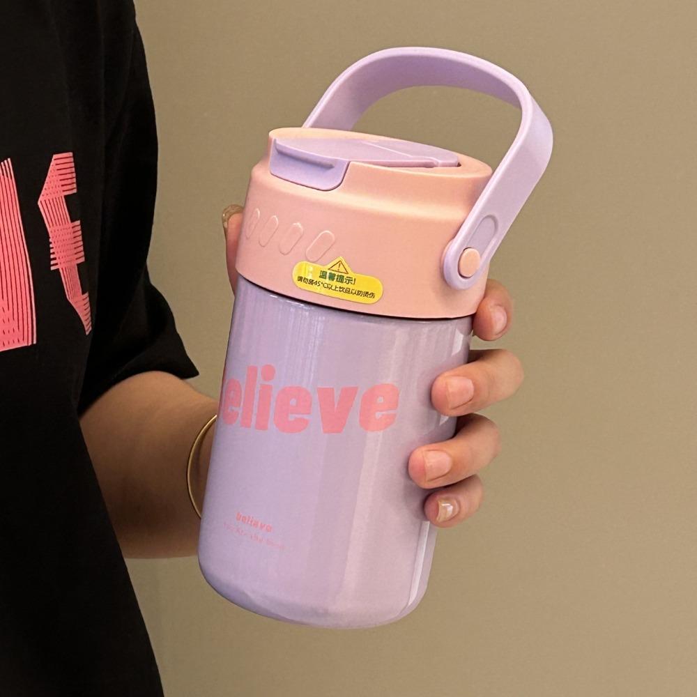 Foldable Straw Vacuum Insulated Bottle Stainless Steel Travel Tea Bottle Thermal Cup  Office Use