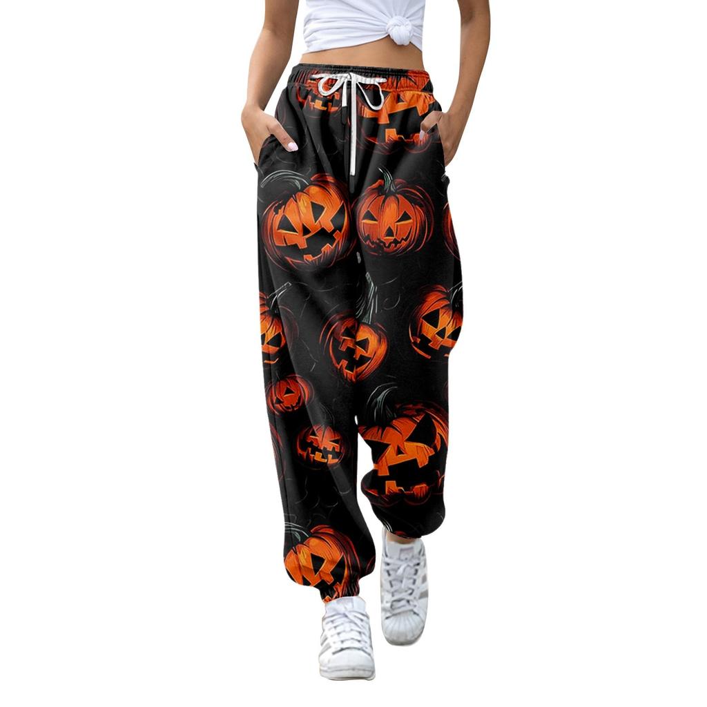 Damenmode Halloween Lockerer Kordelzug in der Taille Einfarbig Lässige Sporthose