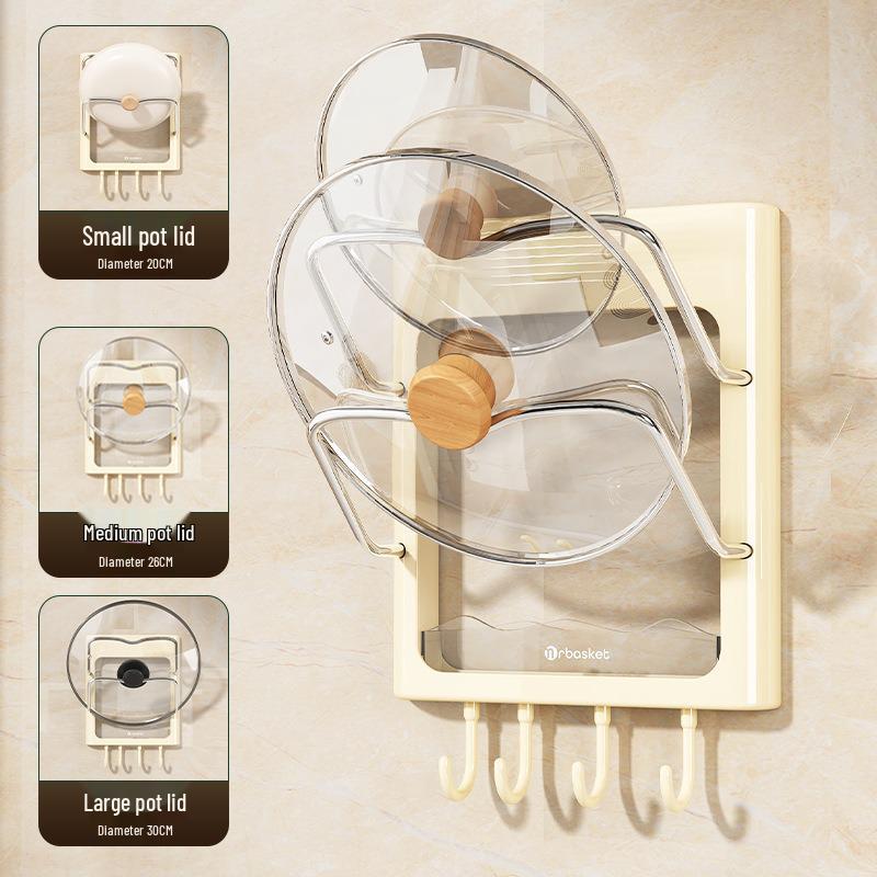 Wall-Mounted Punch-Free Pot Lid & Cutting Board Storage Rack - Multi-Layer Kitchen Organizer