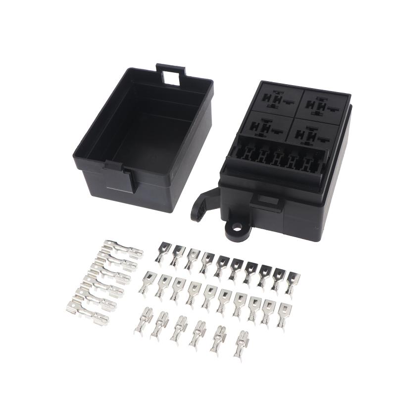 1Pcs Waterproof Car Truck Relay Fuse Box 4 Relays 6 Fuses Holder Case for Off-Road SUV Marine Use