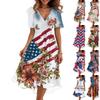 Women's Fashionable Casual V-neck Short-sleeved Independence Day Printed Dress