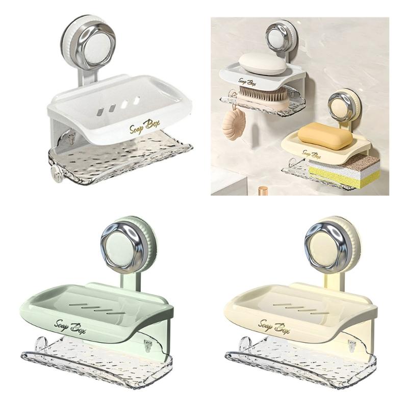 NonSlip Soap Dish With Drain Wall Mounted Bathroom Shower Storage Adhesive Space Saving Tray